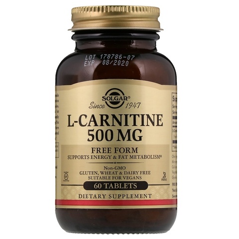 Solgar, L-карнитин, в свободной форме, 500 мг, 60 растительных капсул