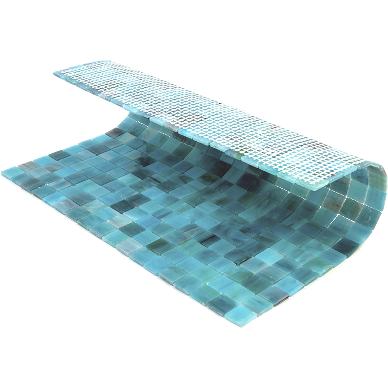 SM18 Мозаика одноцветная чип 15 стекло Alma Mono Color аквамарин квадрат глянцевый