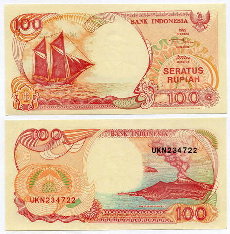 Банкнота Индонезия 100 рупий 1992 год. UNC