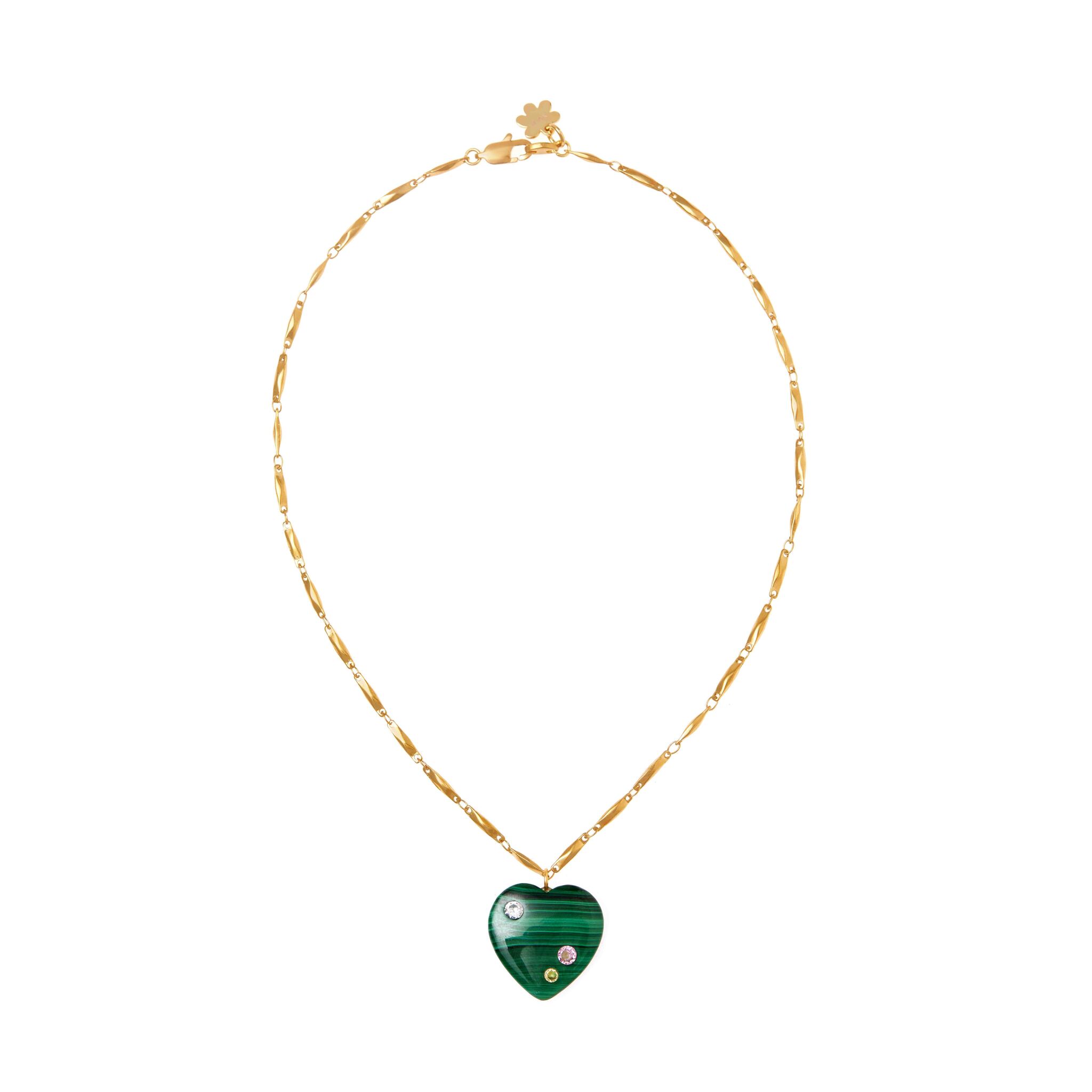 dainty heart necklace heart choker heart necklace heart jewelry small heart necklace gold heart necklace gift for mom wife NOTTE Колье Heart To Heart Necklace - Malachite