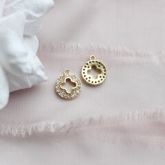 Подвеска круглая с клевером и фианитами, 10 мм, позолота, П457