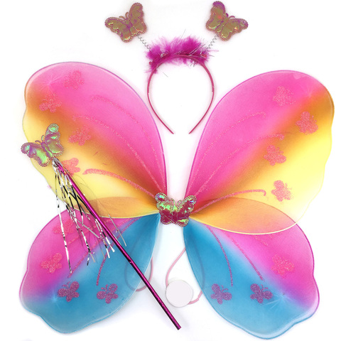 Карнавальный набор (крылья, ободок, волшебная палочка) Фея Бабочка, Радужный, с блестками