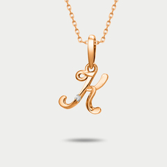 Подвеска-буква "К" женская из красного золота 585 пробы с фианитами (арт. 101388-1102)