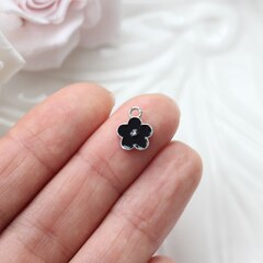 Подвеска Цветок с эмалью 11*9 мм, чёрная, родий, П1047