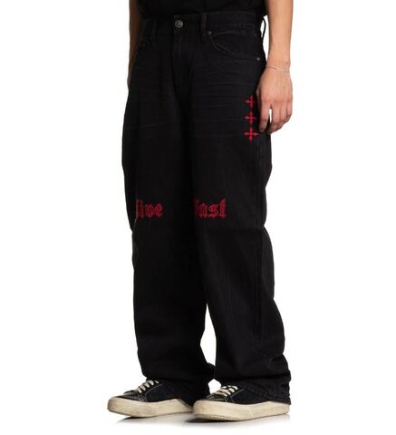 Affliction | Джинсы мужские Wide Leg Live Fast Black Jeans 110WL203 слева