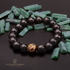 Браслет "Дракон" позолоченный. Чёрный нефрит. 12мм.
