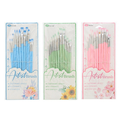 
          Кисть для рисования Basir художественная, нейлон, набор из 12 шт, 3 цвета корпуса