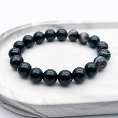 Браслет, агат тонированный черный, диаметр бусин 10 мм, размер 17 см