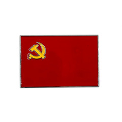 Наклейка Флаг Серп и Молот объемная металлическая красная (шильдик Серп и молот, 9,5х6см). Красная с желтым