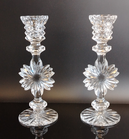 Подсвечники изящные парные хрусталь, алмазные резные грани, геометрический орнамент, ГХЗ, винтаж СССР 1970-1990 гг