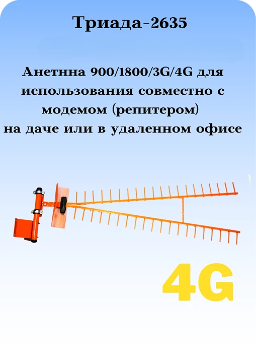 СОТОВАЯ АНТЕННА 3G/4G/1800/900МГц НАПРАВЛЕННАЯ НА КРОНШТЕЙН С БОЛЬШИМ УСИЛЕНИЕМ ТРИАДА-2635