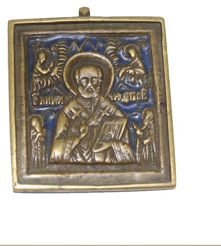 Икона Николай Чудотворец  синяя эмаль