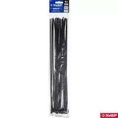 ЗУБР КОБРА, 4.6 x 370 мм, нейлон РА66, 25 шт, черные, кабельные стяжки с плоским замком, Профессионал (30935-46-370)