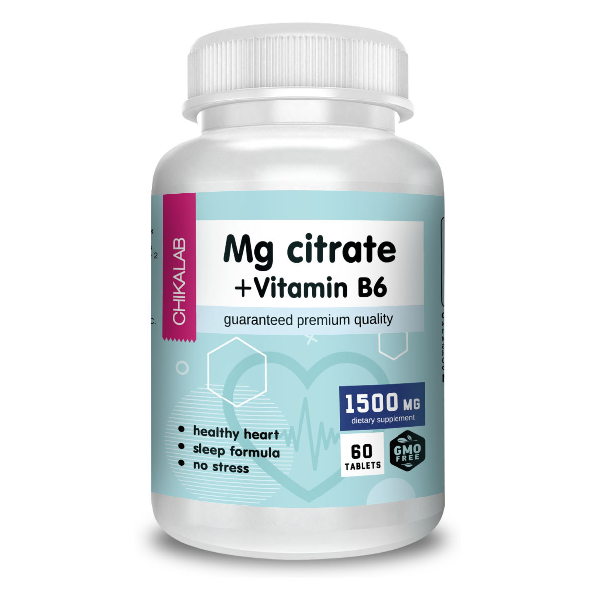 Цитрат Магния с Витамином В6, Mg Citrate + Vitamin B6, Chikalab, 60 таблеток