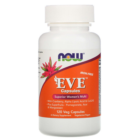 Now Foods, Капсулы Eve, качественные мультивитамины для женщин, без железа, 120 растительных капсул