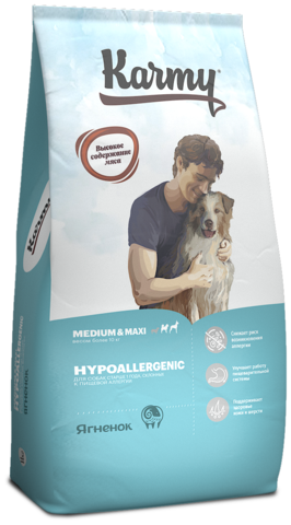 Сухой корм для собак Karmy Hypoallergenic Medium & Maxi гипоаллергенный для здоровья кожи и шерсти, ягненок 14 кг (для средних и крупных пород)