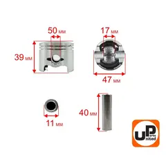 Поршневая группа UNITED PARTS для бензопил 62 куб.см. d47,5мм 90-0519