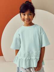 Футболка с кружевом для девочки Next AH9-536, Мятный