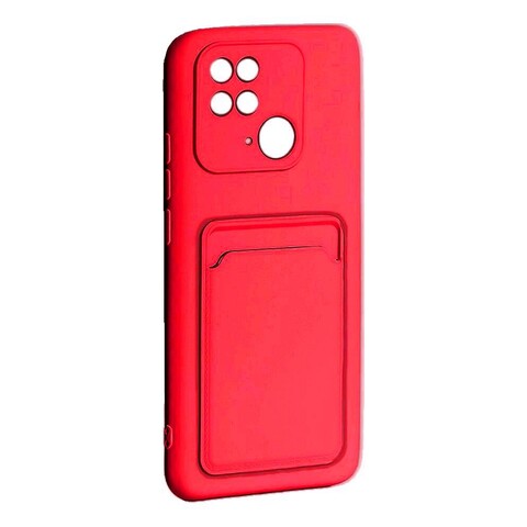 Силиконовый чехол с визитницей - кармашком для карт и защитой камеры Card для Xiaomi Redmi 10C (Красный)