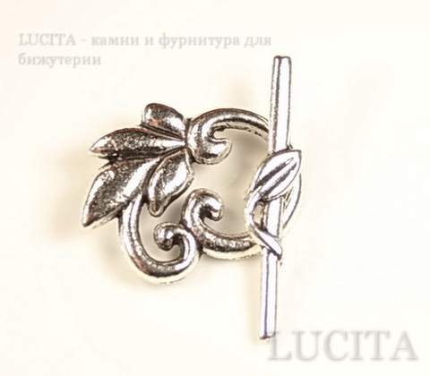 Замок - тоггл из 2х частей "Листик" 24х19 мм, 33 мм (цвет - античное серебро)