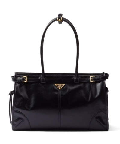 Большая кожаная сумка Prada через плечо, черный