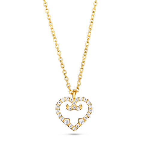 Mini Heart Pendant, Yellow Gold, Cubic Zircons