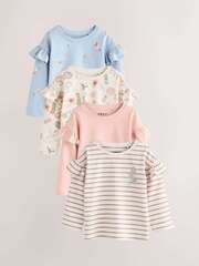 Лонгслив для девочки Next 409-201, 4 шт., Бежевый, Розовый, Голубой