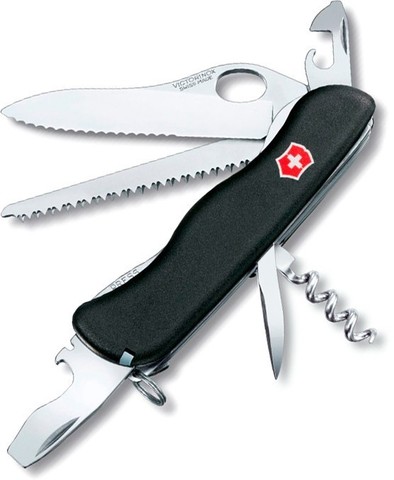 Складной нож Victorinox Forester One-Hand Black, серрейторная заточка, петля для открывания одной рукой (0.8363.MW3)