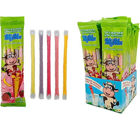 Трубочка для молока МУМИ утренний микс (клубника, малина, дыня, ежевика, банан) 1кор*6бл*24шт, 30гр