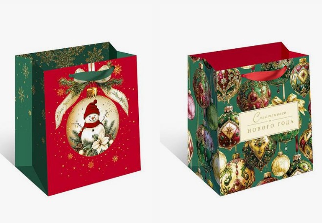 Сумка бумажная стандарт плюс НГ, 15*17*10 см