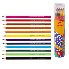 
          Карандаши цветные Yalong 12 цв., "Fantasy" деревянные, трехгранные, заточенные, точилка, грифель 3.0 мм, картон. тубус