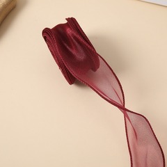 Лента органза с волнистым краем (4см*9,14м), Вишневый, 1 шт.