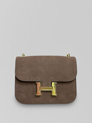 Сумка 1128 замшевая квадратной формы с золотой фурнитурой