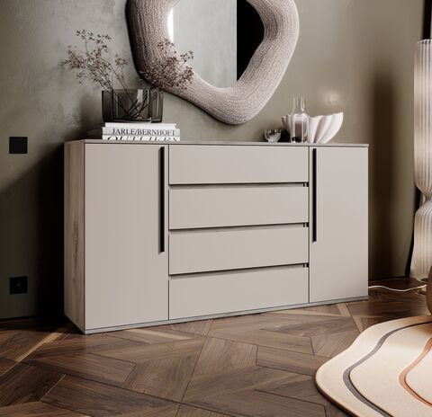 Норд Комод 2 двери 4 ящика (1600) (Кашемир, Дуб Крафт серый)