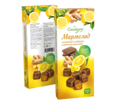 Мармелад 150 г Лимонный с имбирем в темном шоколаде.