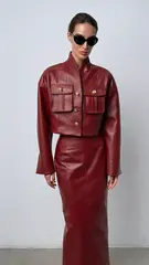 Куртка кожаная с карманами шалевый воротник