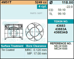 Поршень двигателя TEIKIN 43683 STD (4шт/упак)