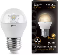 Лампа Gauss LED Globe Crystal Clear 4W E27 2700K 105202104