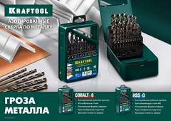 KRAFTOOL COBALT-8, 19 шт, (1-10 мм), сталь М42, HSS-Co(8%), набор сверл по металлу (29656-H19)