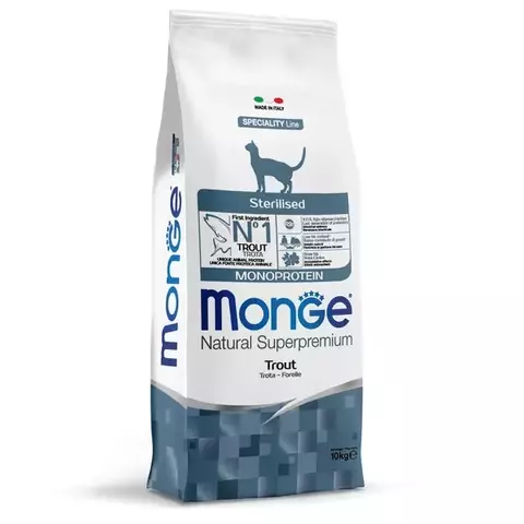 Сухой корм для стерилизованных кошек Monge Natural Superpremium, профилактика избыточного веса, с форелью 10 кг