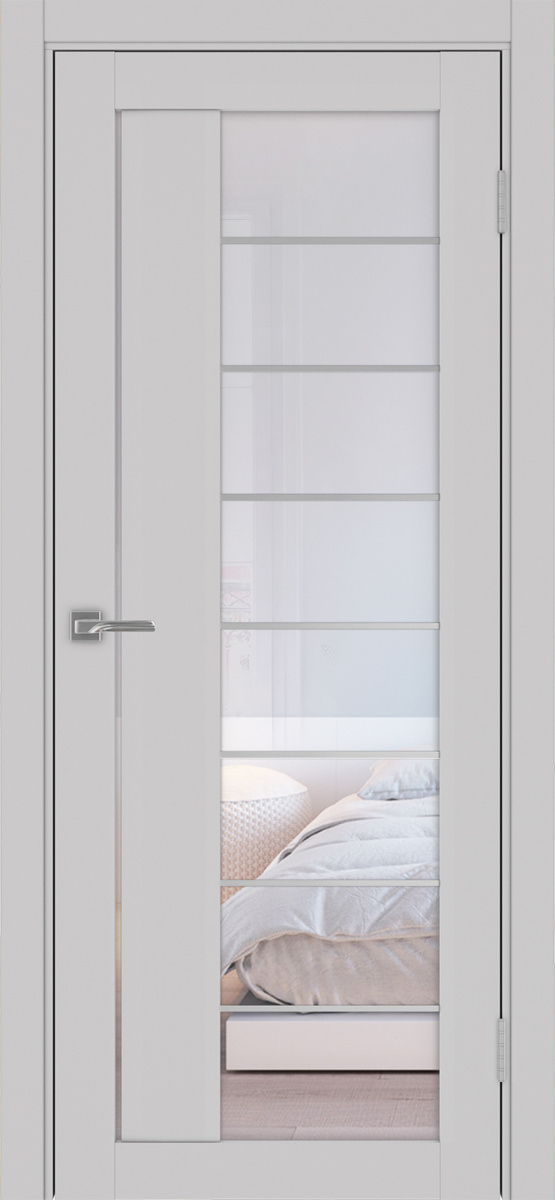 Дверь межкомнатная Оптима Порте Турин 524.22 АСС молдинг SC, цвет пепельный, экошпон, стекло прозрачное