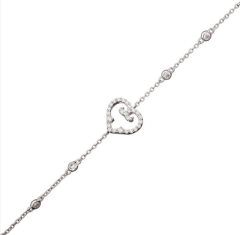 Mini Heart Bracelet, Rhodium,Cubic Zircons