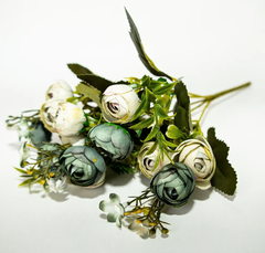 Камелии искусственные бирюзовые, исукусственные цветы, букет 5 веток, 30 см.