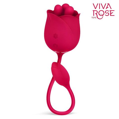 Малиновый вибростимулятор-бутон с вращающимися тычинками - Bior toys VIVA ROSE TOYS RT-34007