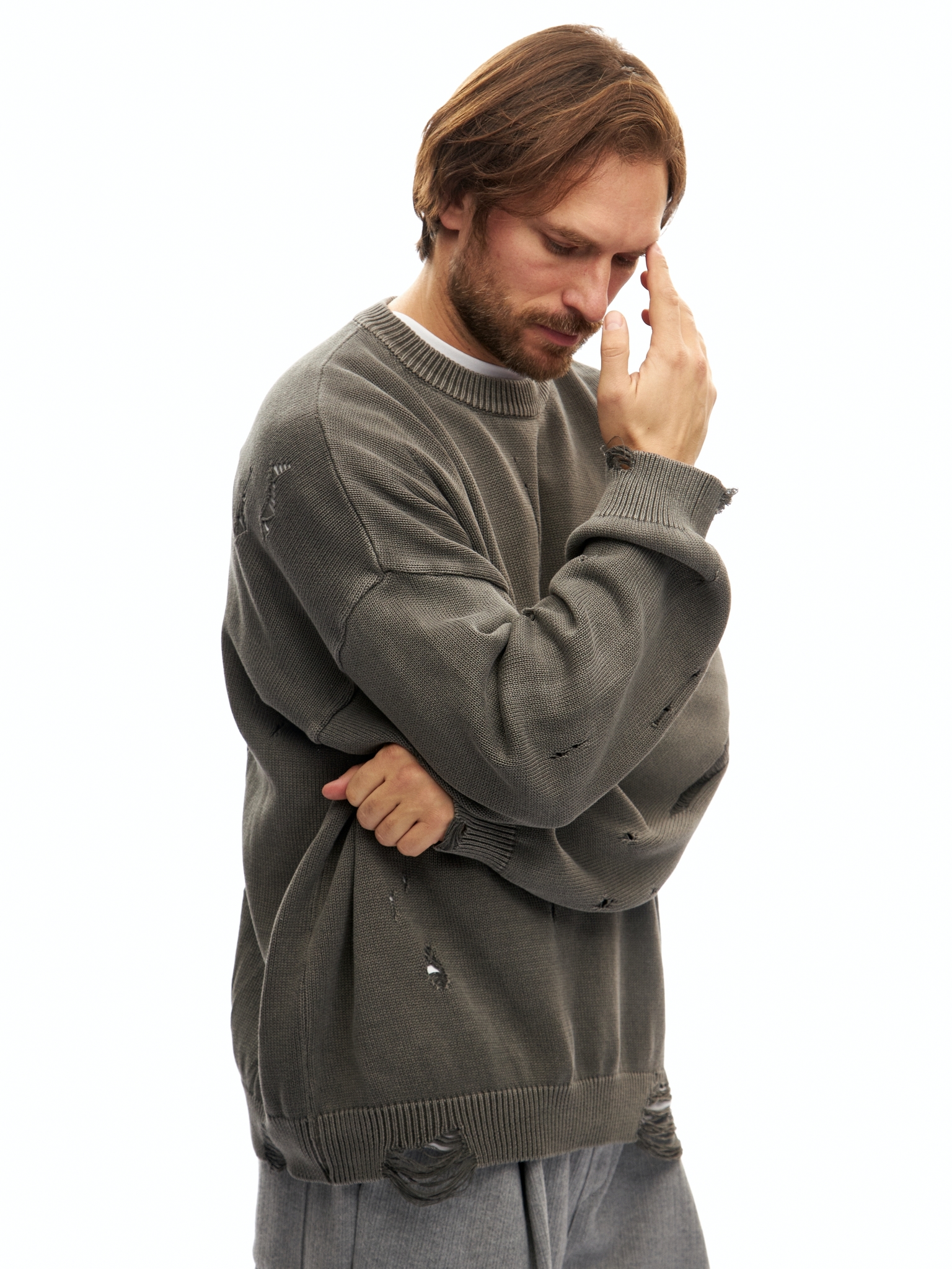 Серый хлопковый джемпер с перфорацией Votus