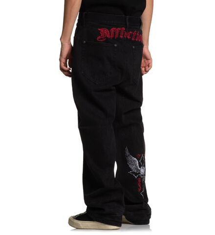 Affliction | Джинсы мужские Wide Leg Live Fast Black Jeans 110WL203 сзади слева