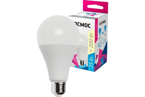 Лампа светодиодная Космос  LkecLED25wA65E2730 цоколь E27, груша А65, 25Вт = 200Вт, теплый 3000k, световой поток 2100лм, 220 вольт - купить в компании MAKtorg