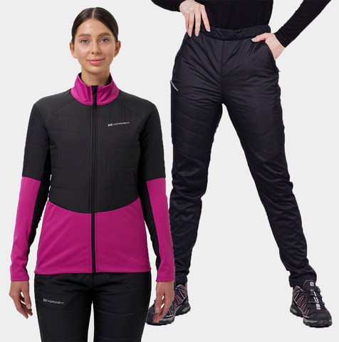 Премиальный костюм для лыж и зимнего бега Nordski Hybrid Pro Warm 2.0 Fuchsia/Black женский