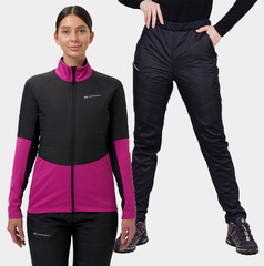 Премиальный костюм для лыж и зимнего бега Nordski Hybrid Pro Warm 2.0 Fuchsia/Black женский