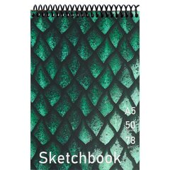 
          Скетчбук А5 50л., "Чешуя", 78 г/м2, Миленд, спираль, матовая ламинация, выб. лак, жёсткая подложка, крафт бумага